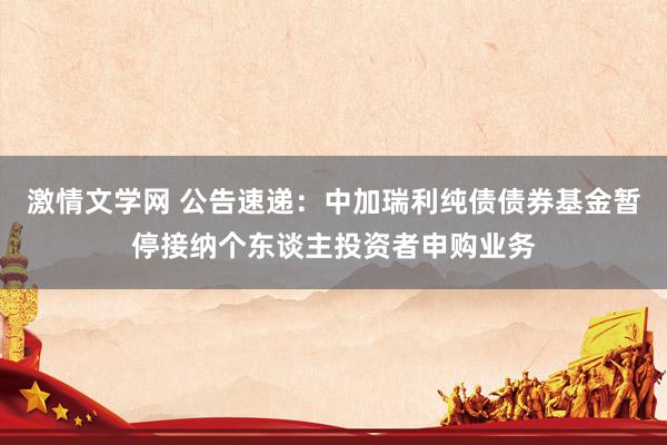 激情文学网 公告速递：中加瑞利纯债债券基金暂停接纳个东谈主投资者申购业务